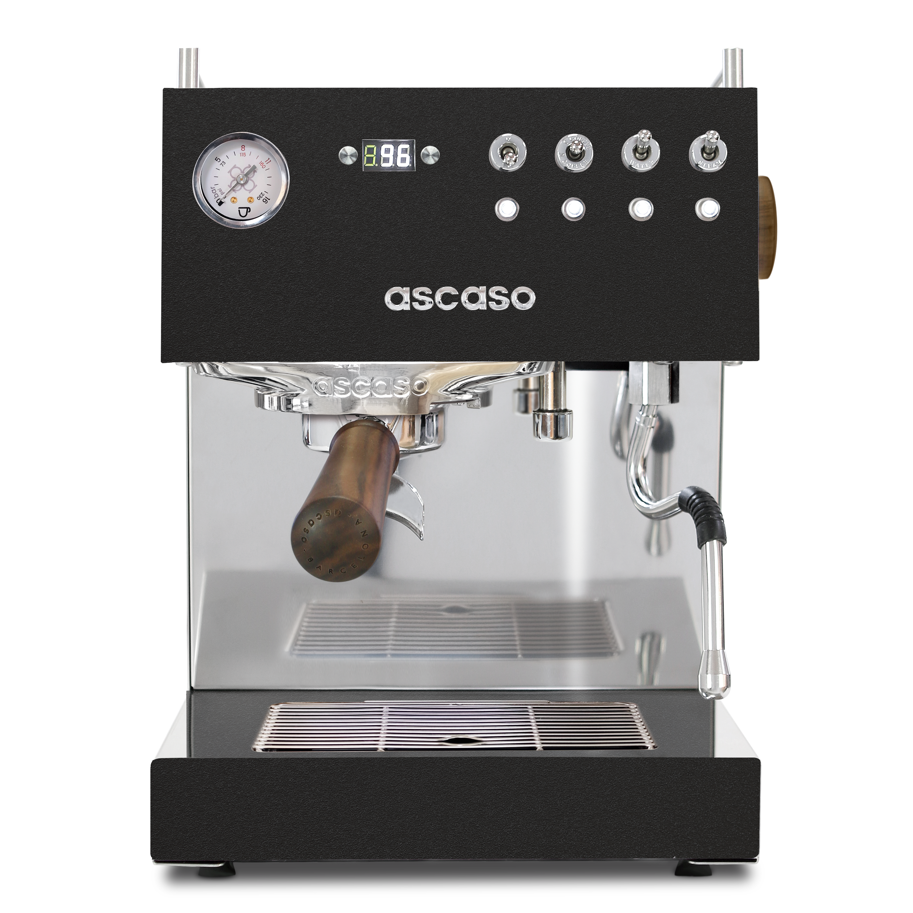 Espresso machine with 'ascaso' branding on a white background