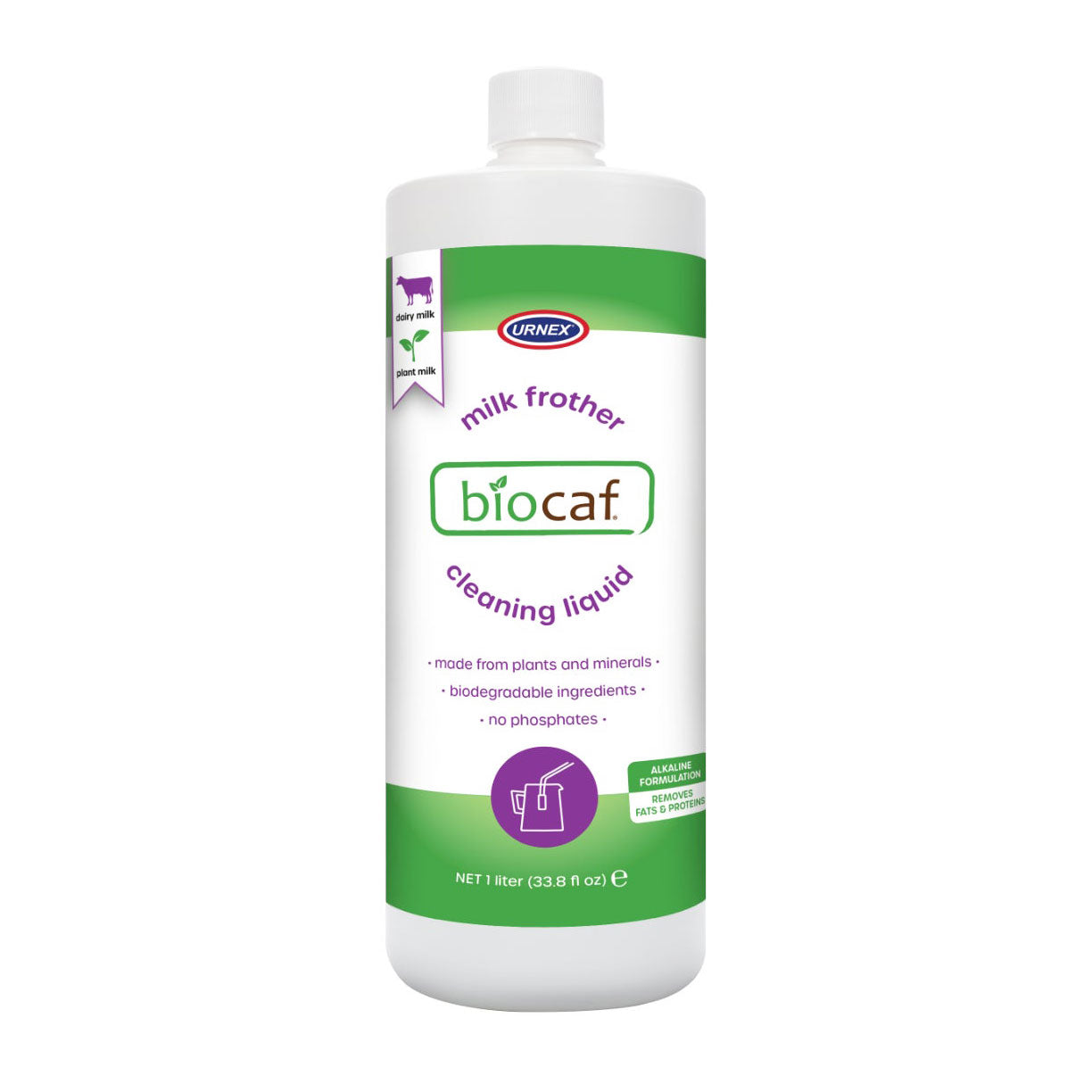 urnex biocaf milk frother cleaner liquid form in 1 liter bottle