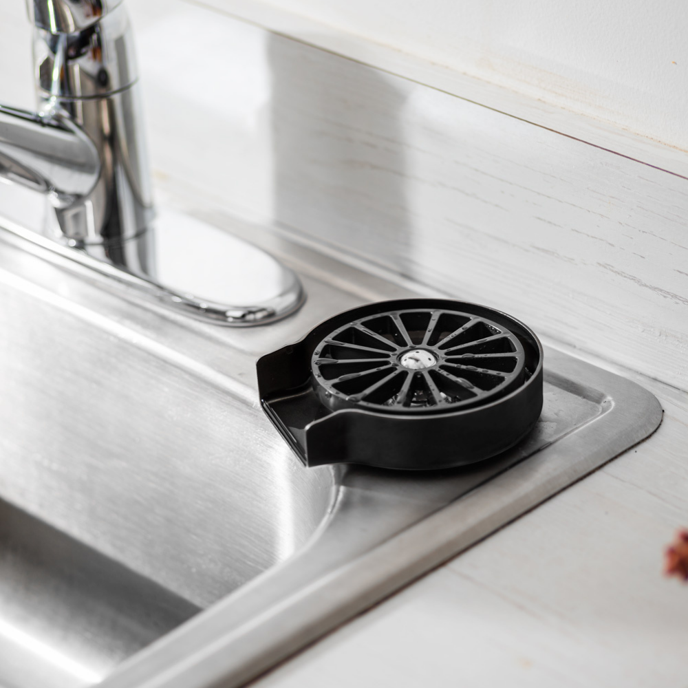 GLASS RINSER FOR KITCHEN SINKS, NSF APPROVED, 4" ROUND STAINLESS STEEL PAN WITH DETACHED WOBBLE PLATE ACTIVATION