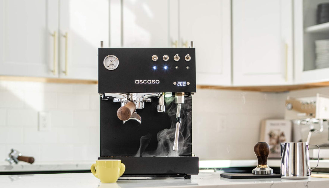 Black Ascaso Steel DUO on a white counter