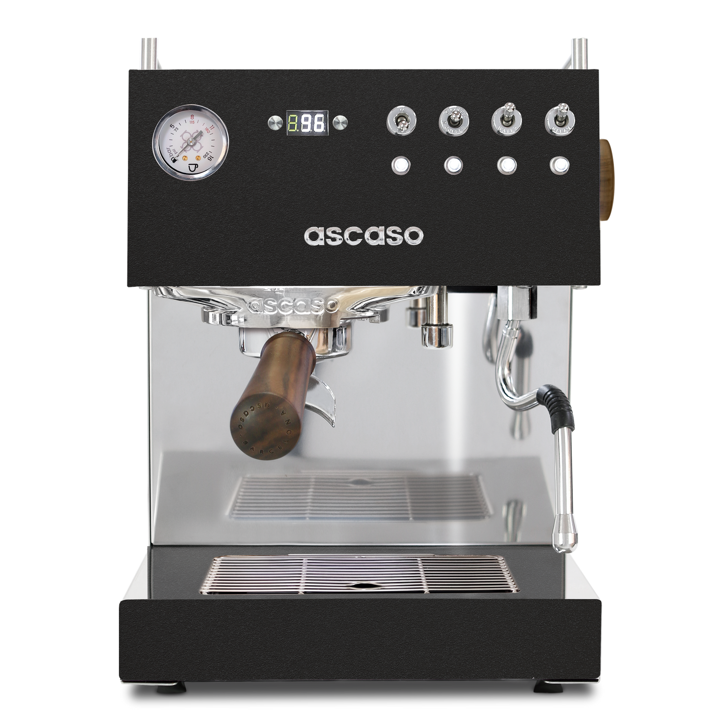 Espresso machine with 'ascaso' branding on a white background
