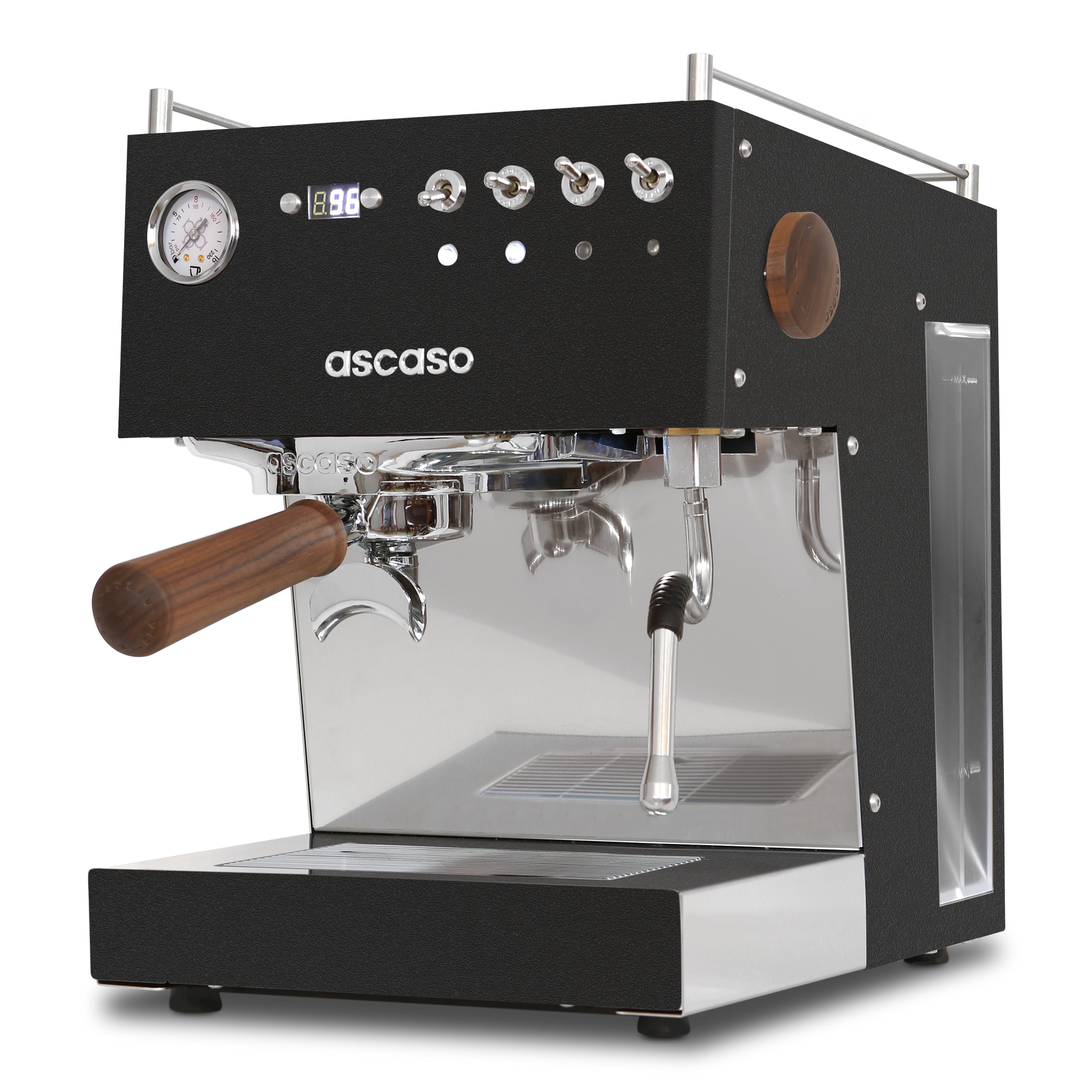 Black Ascaso espresso machine on a white background