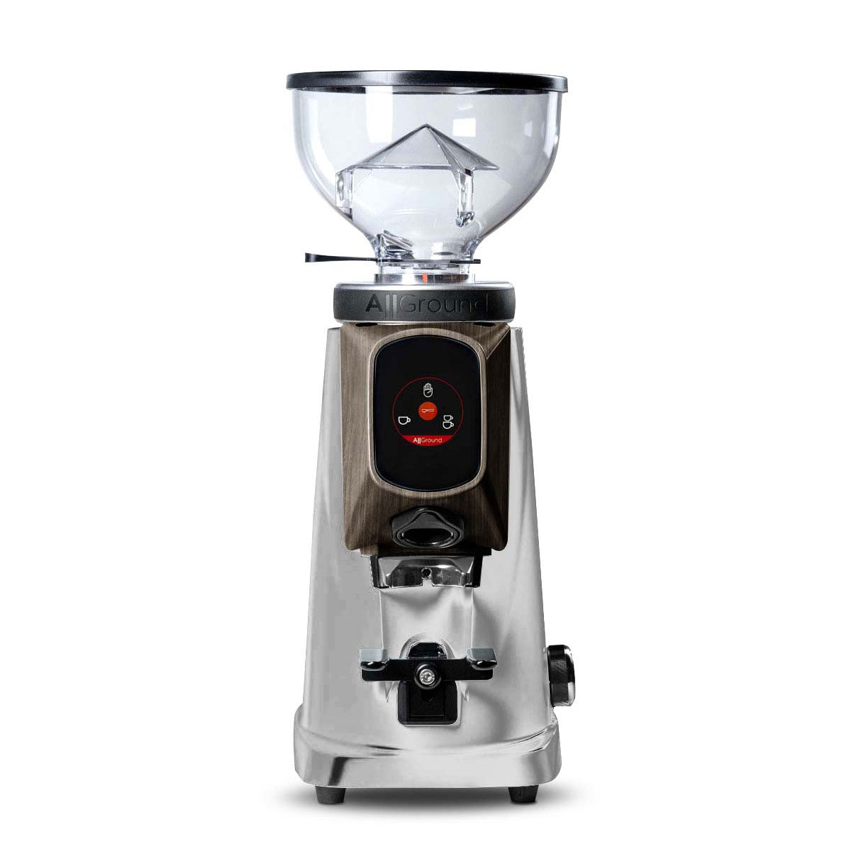 allground classic grinder bright silver with dark oak