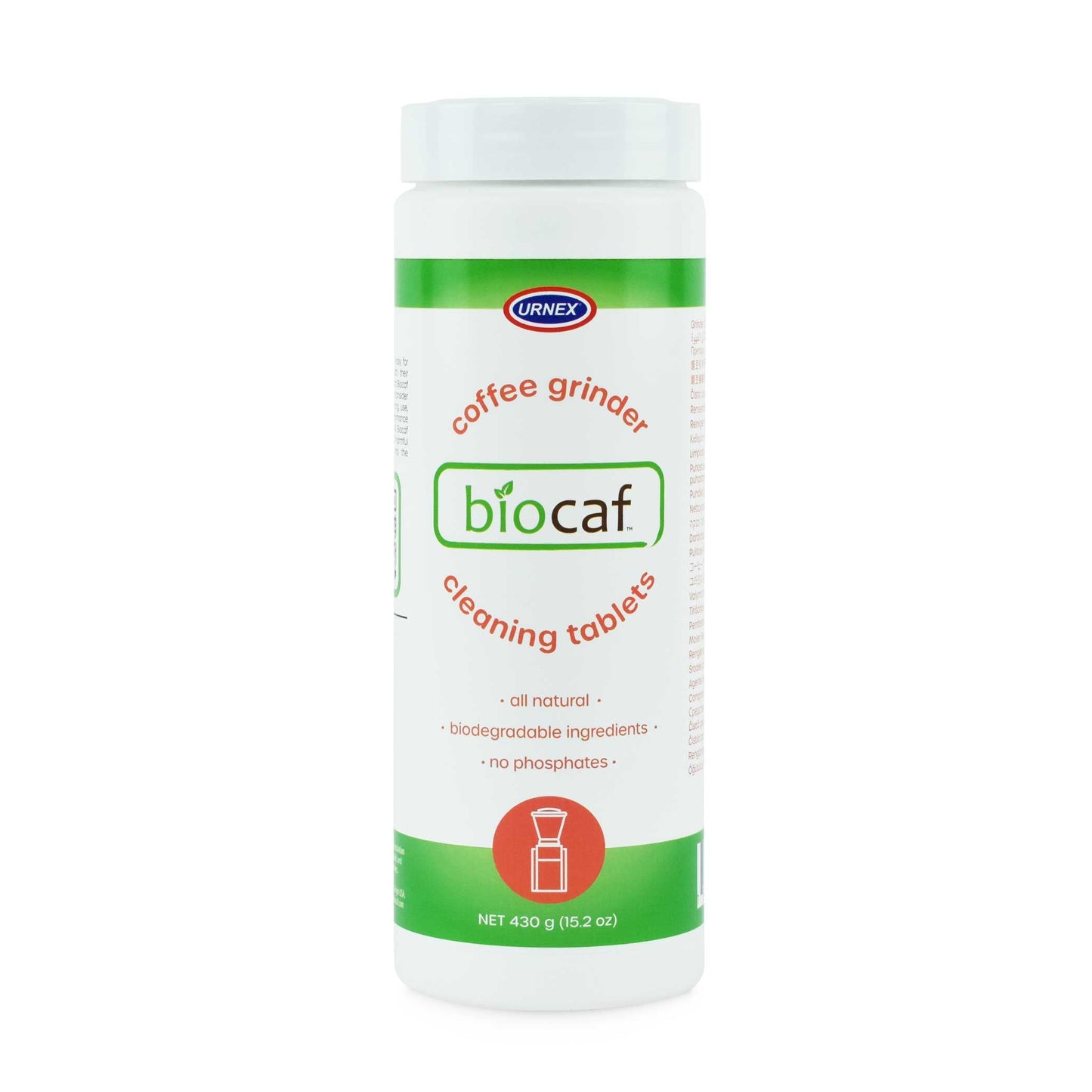 urnex biocaf grinder cleaning tablets 15.2 ounce bottle