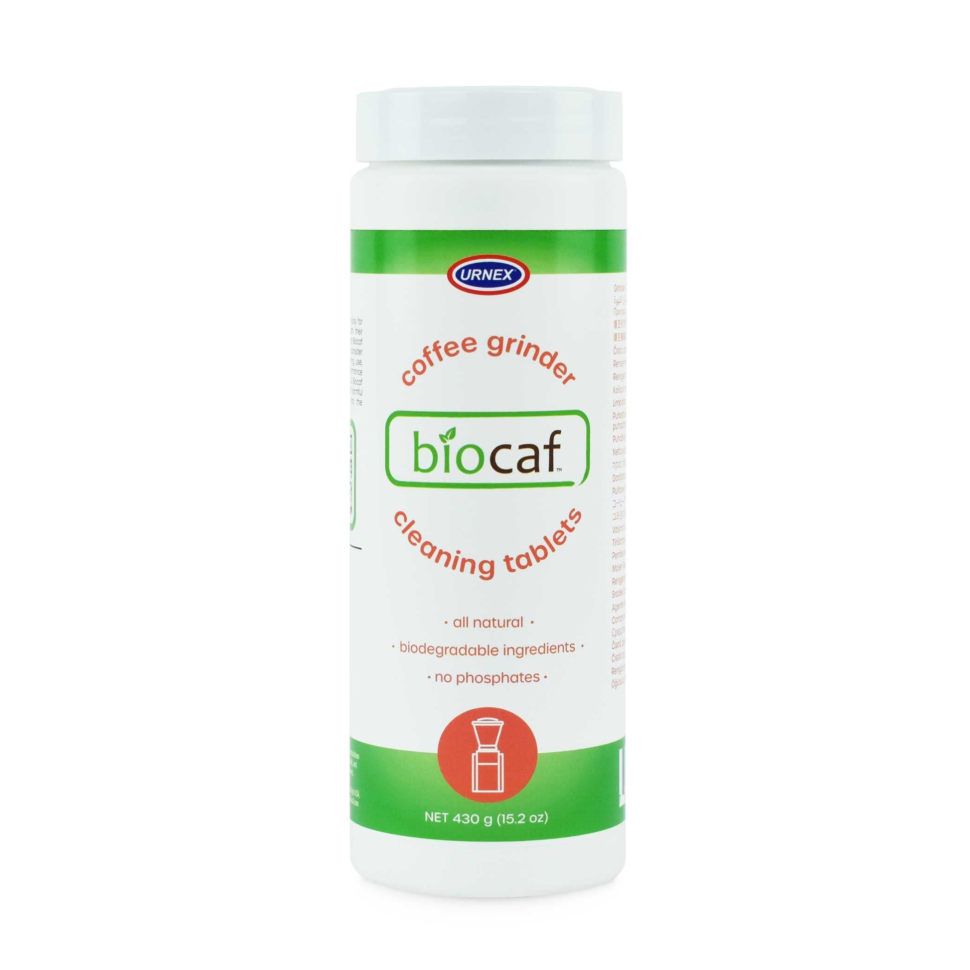 urnex biocaf grinder cleaning tablets 15.2 ounce bottle