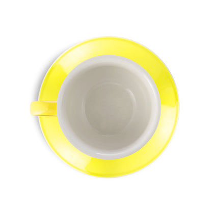 yellow 12 ounce latte cup and saucer set